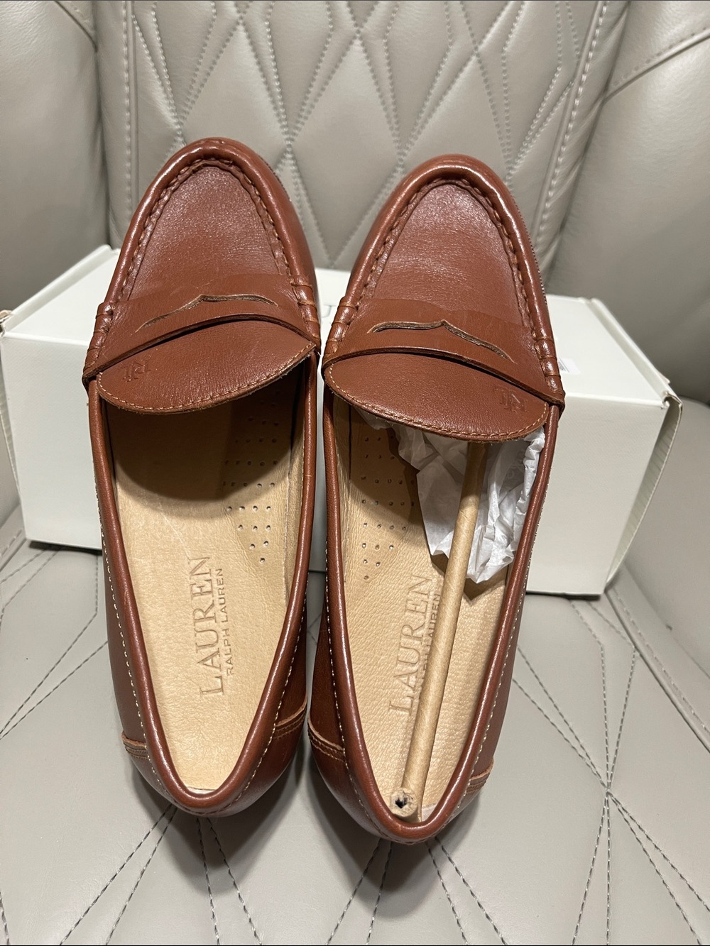Lauren Ralph Lauren Leather Penny Loafers in Cognac - Picture 4 of 9